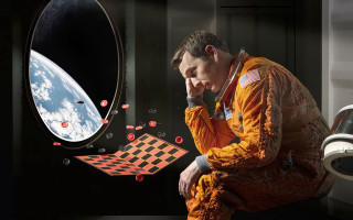 Man orange space suit mirror - analytical art free wallpaper