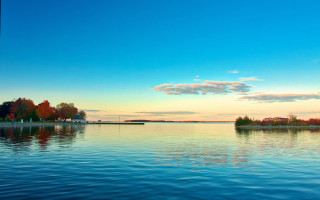 Lake boat sky clouds trees - beautiful landscape free wallpaper