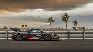 Black sports car palm trees 2 - side profile free wallpaper