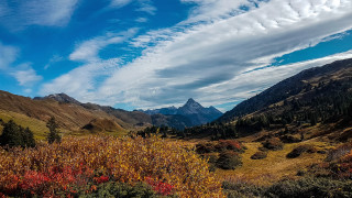 Mountain range forest lake sky 6 - scenic free wallpaper