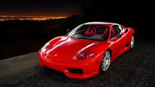 Red sports car night city 10 - a city in the background free wallpaper