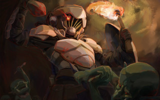 Fire demon armor blonde sword - a painting of a man holding free wallpaper
