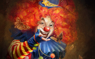Clown mask fire background astronaut - pop surrealism free wallpaper