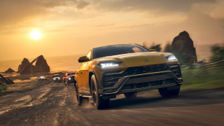Yellow sports car ocean sunset 5 - a yellow sports car free wallpaper