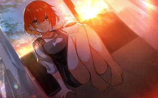 Red haired girl white dress 3 - a painting free wallpaper