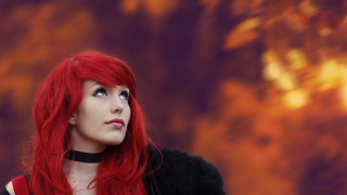 Red haired woman gothic outdoor - a yellow sky free wallpaper