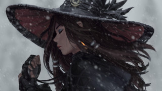 Woman witch hat snow gloves - cushart krenz free wallpaper