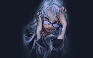 Woman silver long hair glasses - art station free wallpaper