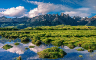 Grassy field mountain river landscape - a grassy field free wallpaper