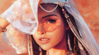 Woman veil pearls fantasy digital - a painting of a woman free wallpaper