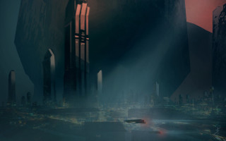 City tallbuildings redsky redlight fantasy - anton fadeev free wallpaper