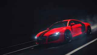 Red car smoking dark road - redshift free wallpaper