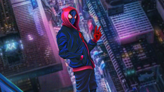 Man red hoodie cityscape spiderman - a red hoodie free wallpaper