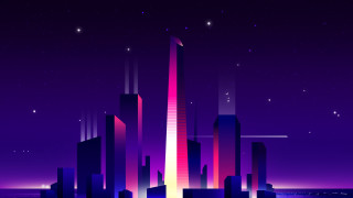 City skyline night stars bright - synthwave style free wallpaper