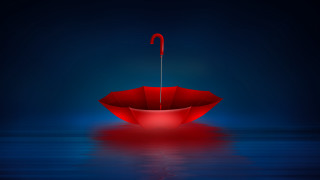 Red umbrella floating water blue - a red handle free wallpaper