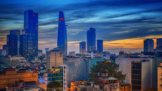 City skyline dusk beach architecture - tall building free wallpaper