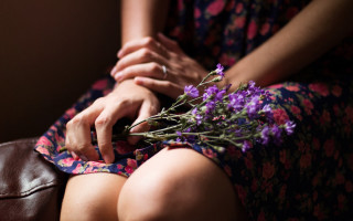 Woman flowers couch romanticism blurry - her leg free wallpaper