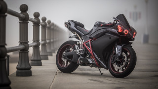 Motorcycle foggy sidewalk fence poles - foggy free wallpaper