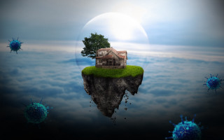 House island blue coronas tree - a small island free wallpaper