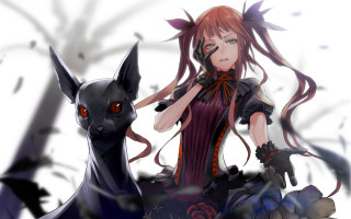 Red haired woman black cat - her free wallpaper