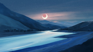 Moon lake mountain forest aurora - a forest in the foreground free wallpaper