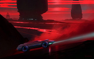 Futuristic car red black landscape - christopher balaskas free wallpaper
