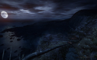 Full moon mountain ocean path - a cliff and a body of water free wallpaper