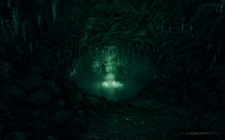 Dark cave light end tunnel - matte painting concept art free wallpaper
