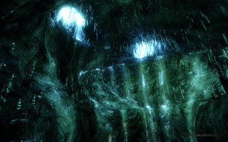 Large dark cave light waterfall - cedric seaut keos masons free wallpaper