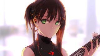 Girl green eyes guitar anime - ayako rokkaku free wallpaper