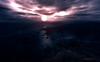 Dark sky sun water mountain - a body of water below free wallpaper