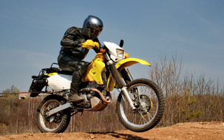 Motorcycle riding man dirt field - a forest of trees and bushes free wallpaper
