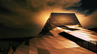 Triangular building cloudy sky fence - deconstructivism free wallpaper
