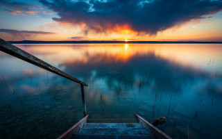 Boat sunset cloudy water mountain - cloudy free wallpaper