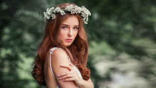 Red haired woman white dress 2 - anka zhuravleva free wallpaper