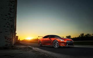 Red sports car sunset road 3 - sunrise free wallpaper