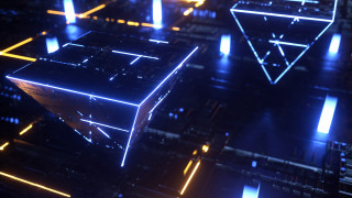 Futuristic glowing shapes cityscape holography - cinema 4 d free wallpaper
