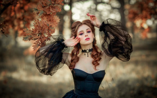 Woman black dress woods victorian - victorian free wallpaper