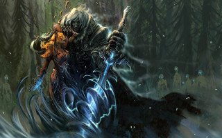 Fantasy forest man sword dog - a painting of a man free wallpaper