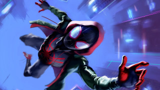 Spiderman flying futuristic city neon - a spider man free wallpaper