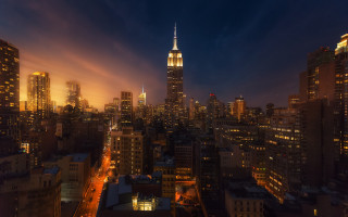 City skyline night tall building - alson s. clark free wallpaper
