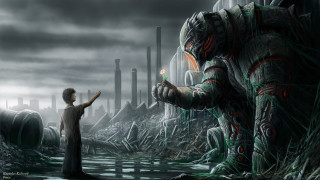 Swamp giant city glowing light - matte fantasy painting free wallpaper