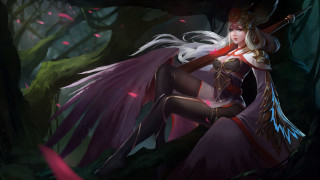 Woman forest sword bird redcape - a red cape free wallpaper