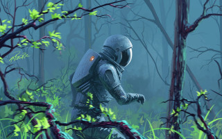 Robot forest night flashlight glowing - a flashlight free wallpaper