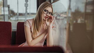 Woman sitting bus reflection glasses - outside free wallpaper
