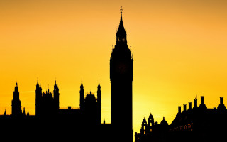Clock tower cityscape sunset moon - christopher wren free wallpaper