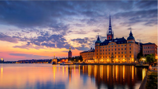 Lake building clocktower cityscape autumn - carl gustaf pilo free wallpaper