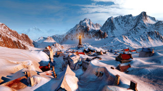 Snowy mountain village light pole - cedric peyravernay free wallpaper