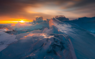 Mountain snow sunset ice city - ice free wallpaper