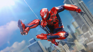 Spiderman flying cityscape blue sky - a spider man free wallpaper